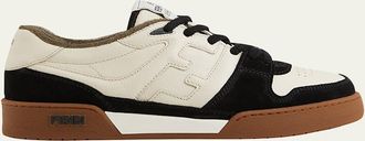 Fendi Mens Match Leather FF-Logo Low-Top Sneakers