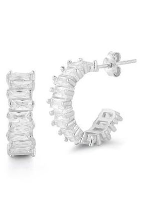 Sphera Milano Baguette Cubic Zirconia Hoop Earrings in Silver at Nordstrom Rack