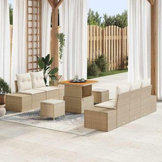 vidaXL Conjunto De Sof&aacute; De Jard&iacute;n Con Coj&iacute;n 8 Pcs Beige Polirat&aacute;n Vidaxl