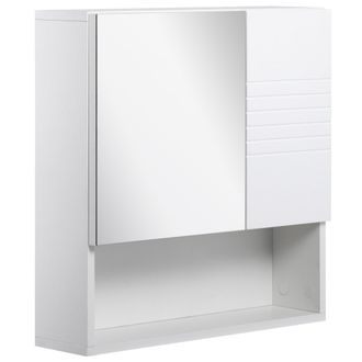 HOMCOM kleankin Bathroom Mirror Cabinet - Wall Mount Storage Cabinet with Double Door - Adjustable Shelf - 54cm x 15cm x 55cm - White w/ - Home Living | TJ