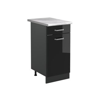 Vicco Mueble Bajo De Cocina R-line, Negro Brillo Intenso/antracita, 40 Cm Encimera M&aacute;rmol, Vicco