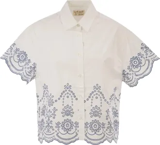 MC2 Saint Barth White Floral-Embroidered Short-Sleeved Shirt