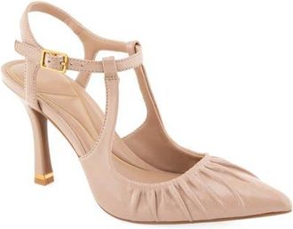 Kenneth Cole Romi Ruched Pointed Toe Pump in Almond Patent at Nordstrom, Size 9.5