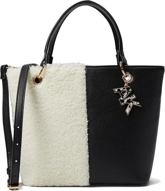 Anne Klein Mini Tote Bag Womens Black Sherpa Convertible Strap Handbag FROG406