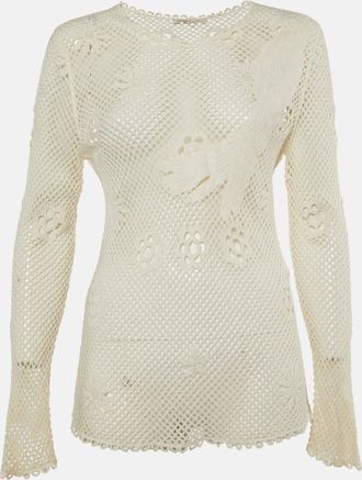 Maje Off White Embroidered Mesh Loriquet Long Sleeve Top