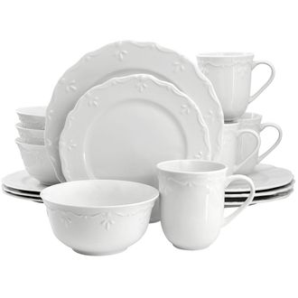 Elama Henryi 16 Piece Porcelain Dinnerware Set in White