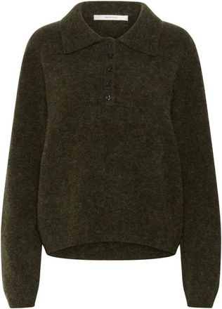 Gestuz Round-neck Knitwear, female, Green, Size: XL Olive Melange Polo Pullover Sweater