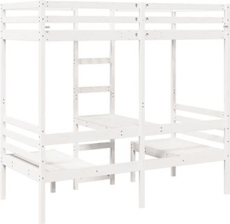 vidaXL Cama Alta Escritorio Y Asientos Madera Maciza Blanco 90x200 Cm Vidaxl