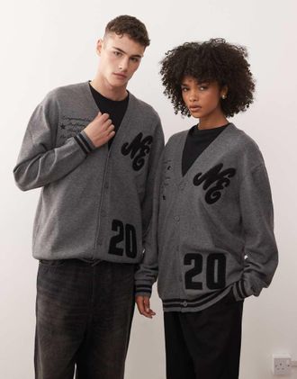 New Era Cardigan con logo ricamato grigio