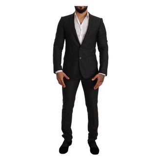 Dolce & Gabbana Single Breasted Suits, male, Gray, Size: XS Gray Wool Martini Slim Fit Suit