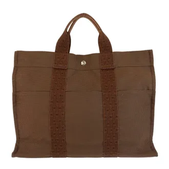 Herm&egrave;s Brown Polyamide Handbag Tote Bag (Pre-Owned)