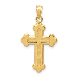 Diamond2Deal 14k Yellow Gold Satin and Polished Budded Cross Pendant