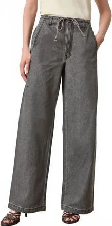 Lilla P Straight Leg Drawcord Pant In Grey Denim