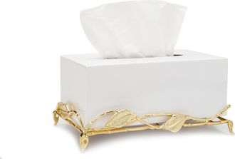 Classic Touch White Tissue Box on Gold Leaf Design Base