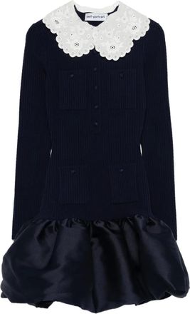 Self Portrait Mini-jurk met gewelfde kraag en zak - Blauw