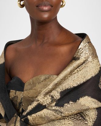 Teri Jon Strapless Organza Jacquard Gown with Shawl