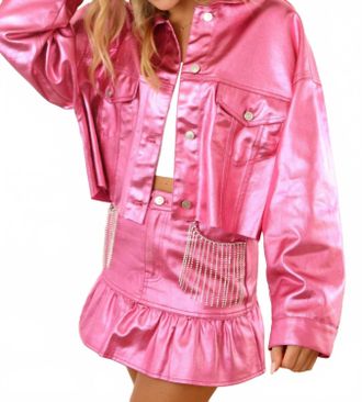 Peach Love California Rhinestone Fringe Jacket In Metallic Pink