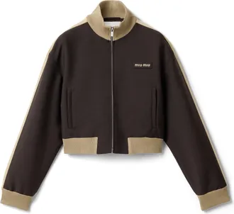 Miu Miu Kid Mohair Blouson Jacket, Woman, Cocoa Brown, Size 40