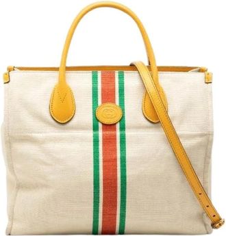 Gucci Pre-owned Tote Bags, female, Yellow, Size: ONE SIZE Pre-owned Shearling Line Canvas Leather 2way Tote Bag
