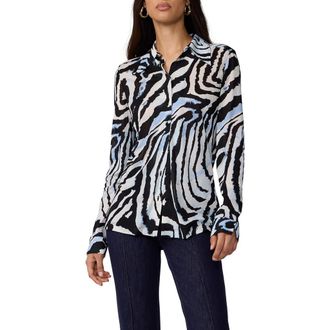 Diane Von F&uuml;rstenberg Perfect Zebra Print Button-Up Shirt in Zebra Id Big Mist at Nordstrom, Size X-Small