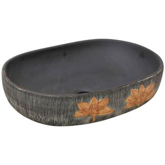 vidaXL Vidaxl - Lavabo Sobre Encimera Ovalado Cer&aacute;mica Gris Y Negro 59x40x14 Cm