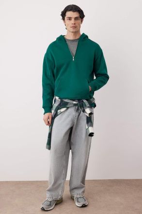 Trendyol MAN Heren Groen Effen Lang Oversized Sweatshirts