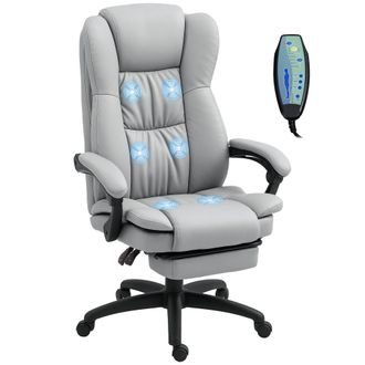 OEM Silla De Oficina Con 6 Puntos De Masaje Vibratorio Con Altura Ajustable Respaldo Reclinable Y Reposapi&eacute;s Retr&aacute;ctil Gris