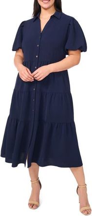 CeCe by Cynthia Steffe Puff Sleeve Tiered Maxi Shirtdress in Classic Navy at Nordstrom, Size 3X
