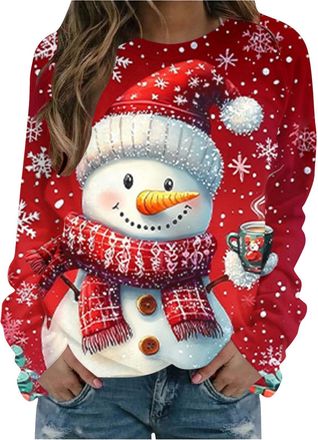 Generic Ladies Christmas Jumpers, Women Christmas Snowman Sweatshirts Funny Snowman Print Graphic Xmas Jumper Casual Pullover Cute Long Sleeve Novelty Hoodies