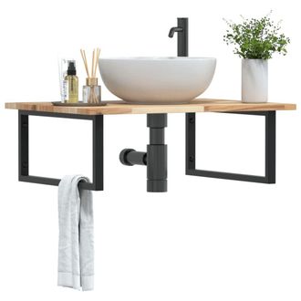 Berkfield Home Basin Shelf Wall Mounted Steel & Solid Wood Acacia in Brown
