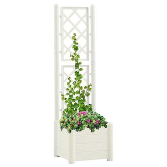 vidaXL Jardinera Con Enrejado Pp Blanco 43x43x142 Cm Vidaxl