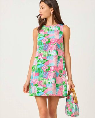 Lilly Pulitzer Ettie Stretch Shift Dress In Multi Crazy Quilt