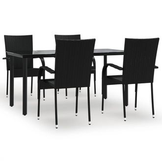 Berkfield Home 5 Piece Garden Dining Set Black Poly Rattan