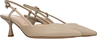Gianvito Rossi Pointed-Toe Leather Slingback Heel - Beige