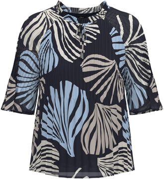 s.Oliver Black Label Plisseebluse S.OLIVER BLACK LABEL, Damen, Gr. 34, navy aop, Obermaterial: 100% Polyester, bedruckt, h&uuml;ftlang, Rundhals, Blusen Plisseebluse, leicht au