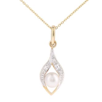 Diamant L'&eacute;ternel Womens 9ct Yellow Gold, 0.02ct Diamonds with White Cultured pearl Pendant - One Size