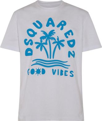 Dsquared2 White And Light Blue Cotton T-Shirt