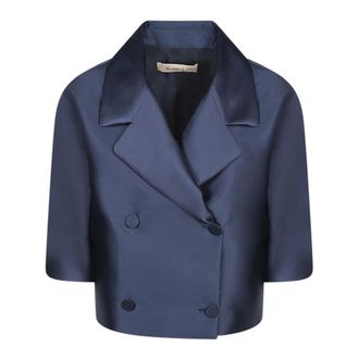 Blanca Vita Blue Double-Breasted Jacket - female - Blanca Vita - Blazers - Blue - 2XL - Jackets
