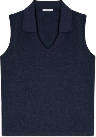 Motivi Flamed Linen Blend Jersey Top - Dames - Tops zonder mouwen - Blauw - M - Polyester - Tops