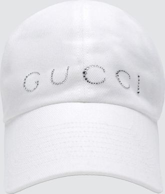 Gucci Cappello da baseball in twill di cotone con logo di strass e visiera rigida