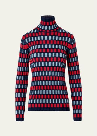 Akris Multi-Striped Rib Turtleneck Sweater