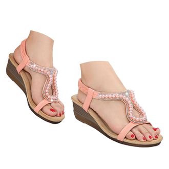 Generic Wedge Sandals For Women Ladies Rhinestone Shoes Fashionable Hollow Solid Color Casual Womens Wedge Sandal Comfortable Sandals Dressy Shoes With Arch S