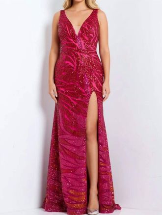 Jovani Sequin Fitted Long Formal Prom Dress In Iridescent Hot Pink