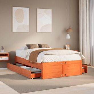 Berkfield Home Bed Frame without Mattress with Drawers Wax Brown 120x190 cm Small Double Solid Wood Pine