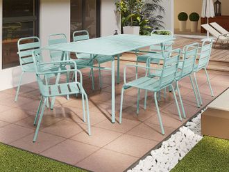 Vente-Unique Sala da pranzo da giardino in metallo - un tavolo L.200 cm e 8 sedie impilabili - Verde acqua - MIRMANDE di MYLIA