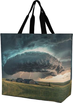 Generic Thunderstorm Large Reusable Shopping Bag Lightweight Foldable Tote Bags Washable Shoulder Handbag