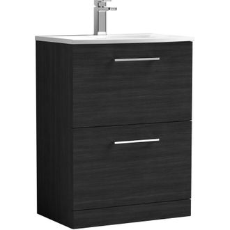 Nuie Nuie - Arno Floor Standing 2-Drawer Vanity Unit with Basin-4 600mm Wide - Black Woodgrain