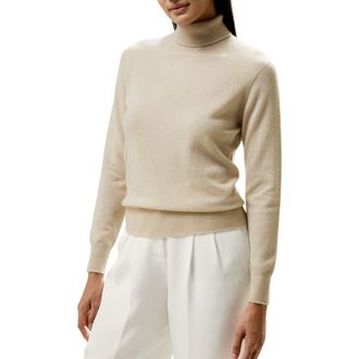 LilySilk Pure Cashmere Turtleneck Sweater in Beige/khaki at Nordstrom, Size Small