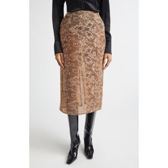 Acne Studios Icasso Sheer Lace Midi Skirt in Bronze Brown at Nordstrom, Size 8 Us