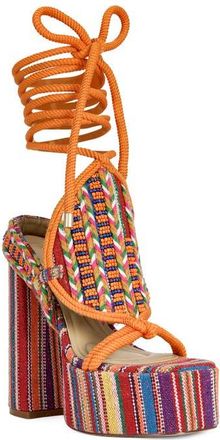 Azalea Wang Kalina Platform Ankle Tie Sandal in Multi at Nordstrom, Size 8.5